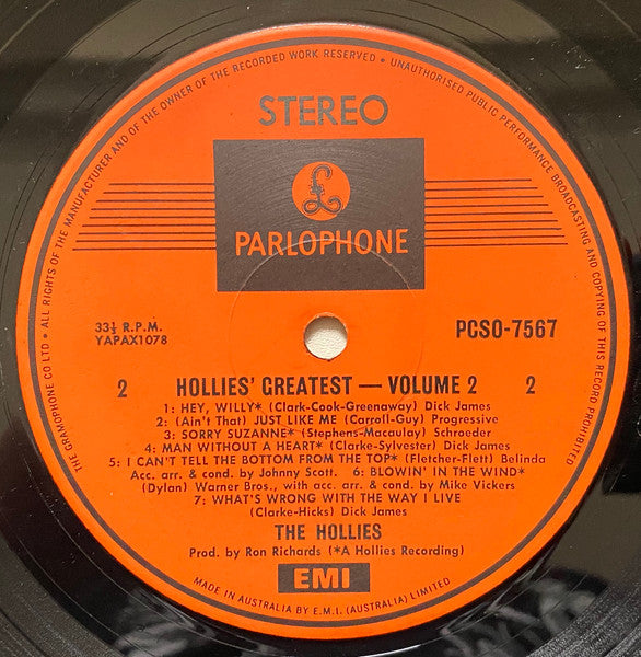 The Hollies – Hollies' Greatest Vol. 2 LP vinyl record, image 4 of 4
