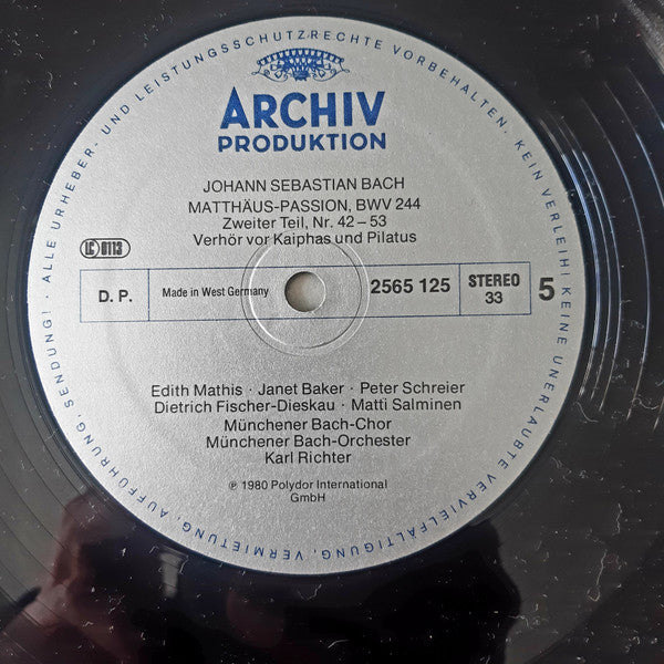 Johann Sebastian Bach, Edith Mathis, Janet Baker, Peter Schreier, Dietrich Fischer-Dieskau, Matti Salminen, Münchener Bach-Chor, Regensburger Domspatzen, Münchener Bach-Orchester, Karl Richter – Matthäus Passion = St. Matthew Passion = La... (4xLP) LP vinyl record, image 3 of 5