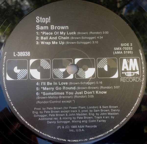Sam Brown – Stop! LP vinyl record, image 4 of 7