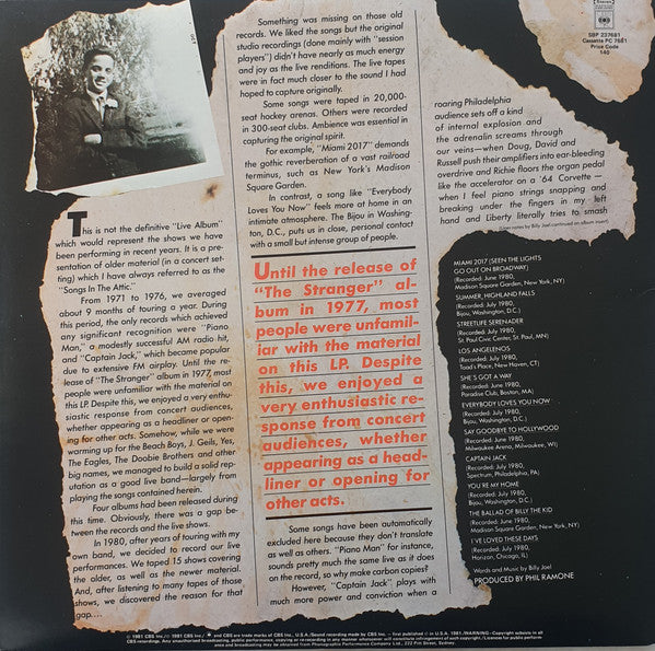 Billy Joel – Songs In The Attic LP vinyl record, image 2 of 10