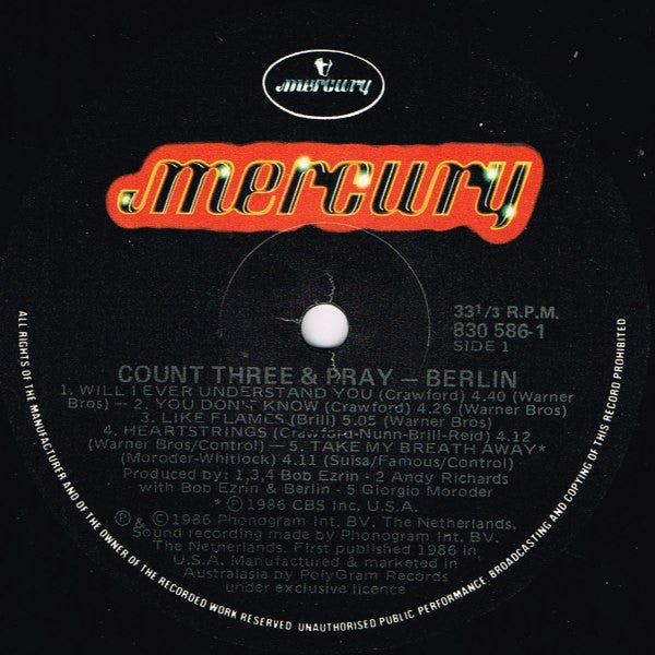 Berlin – Count Three & Pray LP vinyl record, image 3 of 5