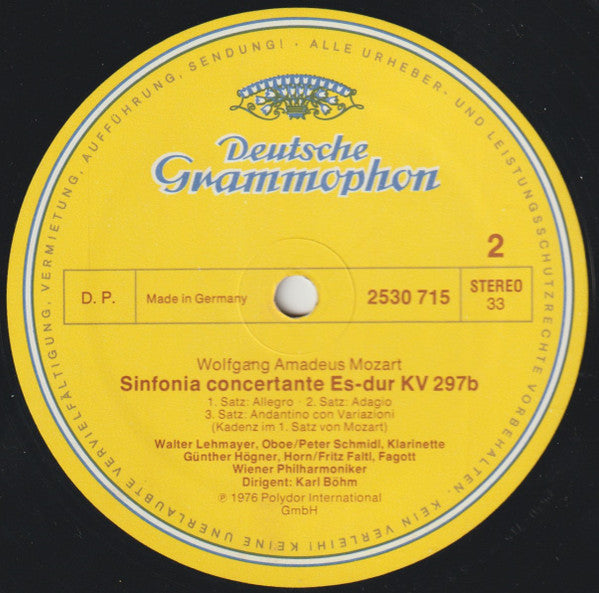 Wolfgang Amadeus Mozart, Karl Böhm, Wiener Philharmoniker, Nicanor Zabaleta, Wolfgang Schulz – Konzert Für Flöte Und Harfe KV299 • Concerto For Flute And Harp/Sinfonia Concertante (für Bläser • For Winds) LP vinyl record, image 4 of 4
