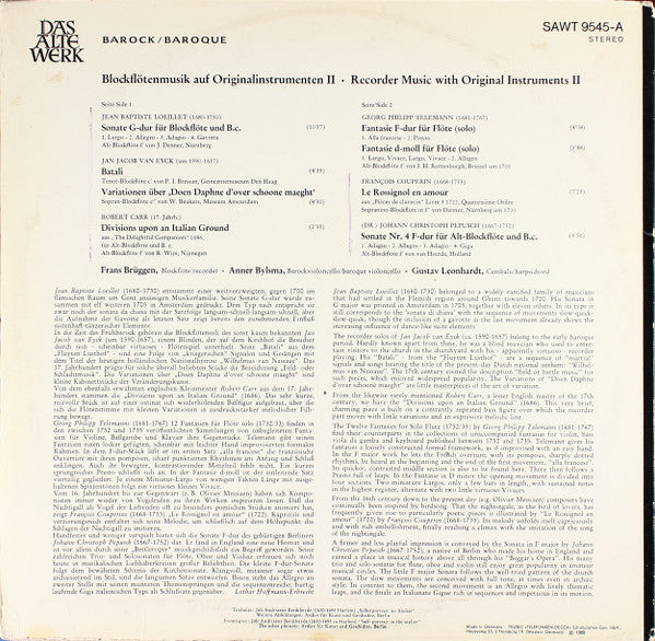 Jean-Baptiste Loeillet, Jacob Jan Van Eyck, Georg Philipp Telemann, François Couperin, Robert Carr, Johann Christoph Pepusch – Blockflötenmusik Auf Originalinstrumenten Um 1700 / Recorder Music With Original Instruments II 1700 LP vinyl record, image 3 of 5