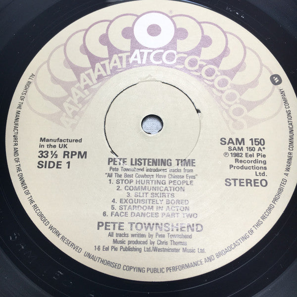 Pete Townshend – Pete Listening Time LP vinyl record, image 3 of 4
