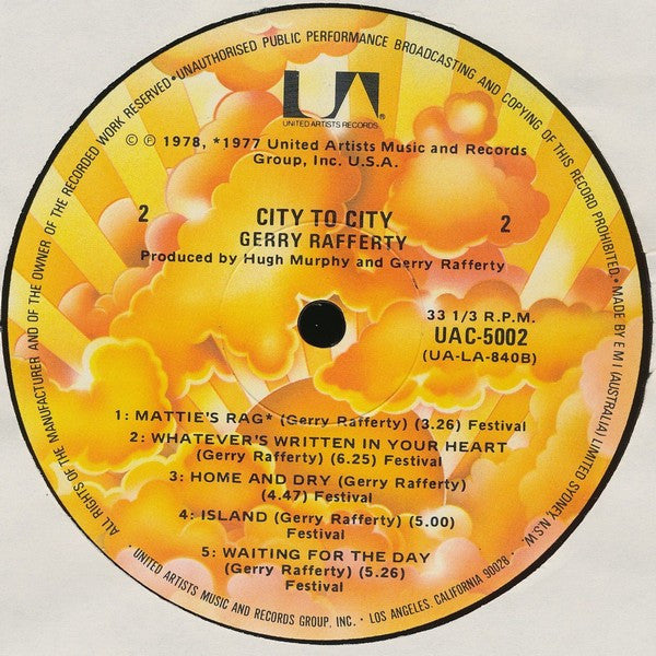 Gerry Rafferty – City To City LP vinyl record, image 4 of 4