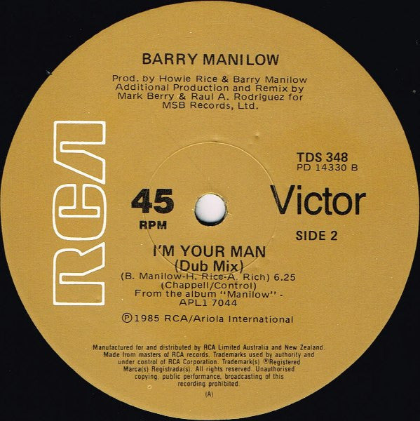 Barry Manilow – I'm Your Man 12" vinyl record, image 4 of 4