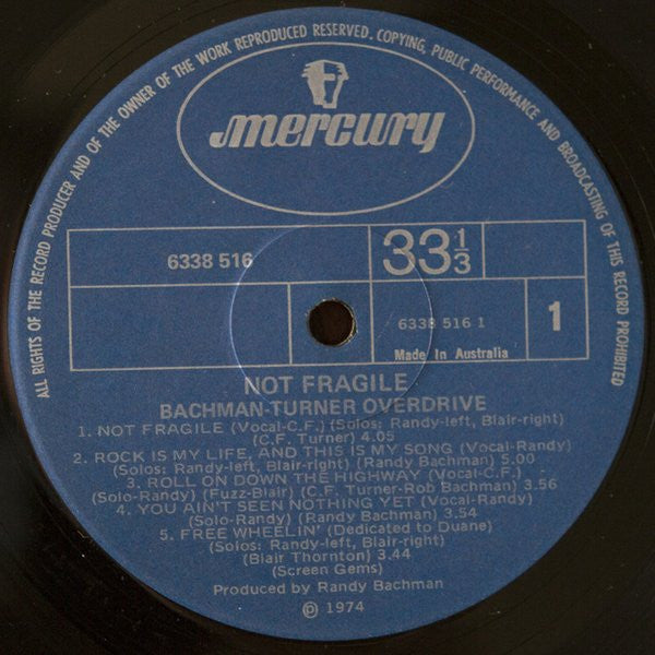 Bachman-Turner Overdrive – Not Fragile LP vinyl record, image 5 of 6