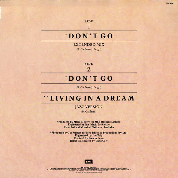 Pseudo Echo – Don't Go 12" vinyl record, image 2 of 2