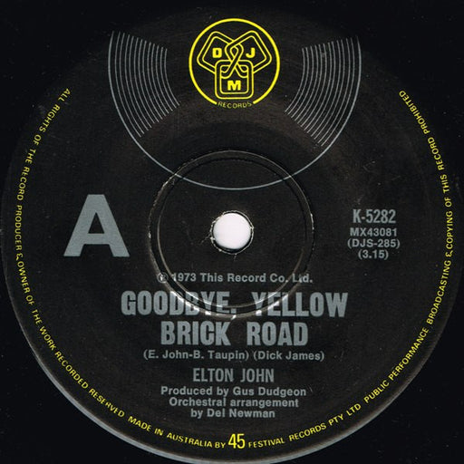 Elton John – Goodbye, Yellow Brick Road 7" vinyl record, image 1 of 2
