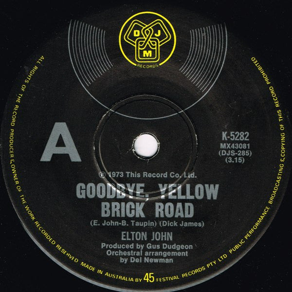 Elton John – Goodbye, Yellow Brick Road 7" vinyl record, image 1 of 2