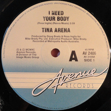 Tina Arena – I Need Your Body 7" vinyl record, image 3 of 4
