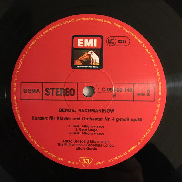 Maurice Ravel, Sergei Rachmaninoff, Arturo Benedetti Michelangeli, Philharmonia Orchestra, Ettore Gracis – Klavierkonzert In G-Dur / Klavierkonzert Nr.4 In G-Moll LP vinyl record, image 4 of 4