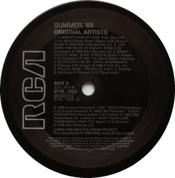 Various – Summer '89 LP vinyl record, image 4 of 4