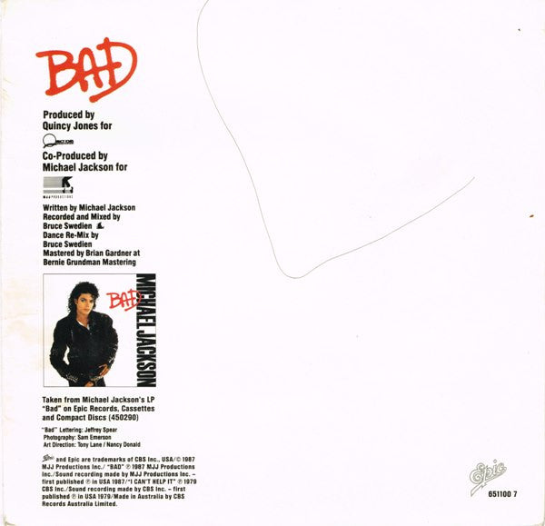 Michael Jackson – Bad 7" vinyl record, image 2 of 5