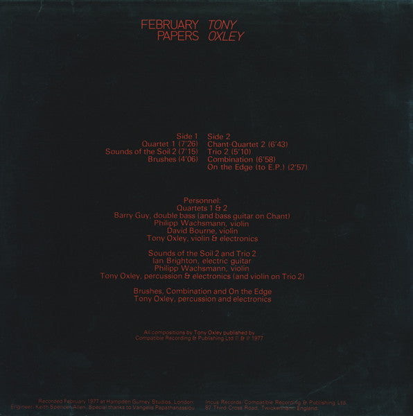 Tony Oxley – February Papers LP vinyl record, image 2 of 3