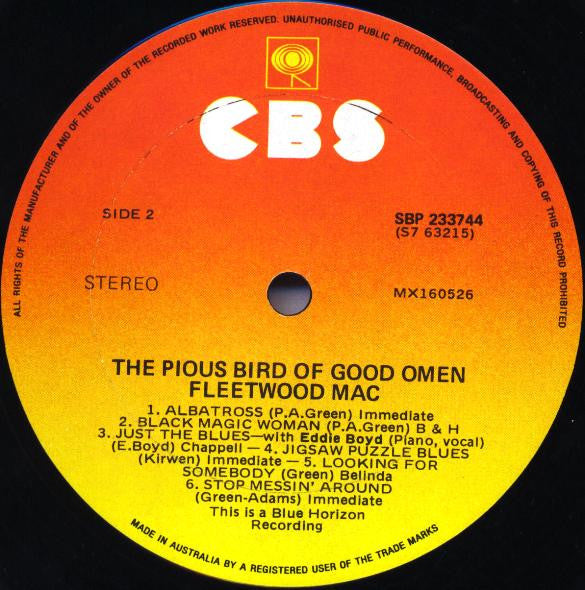 Fleetwood Mac – The Pious Bird Of Good Omen LP vinyl record, image 4 of 4