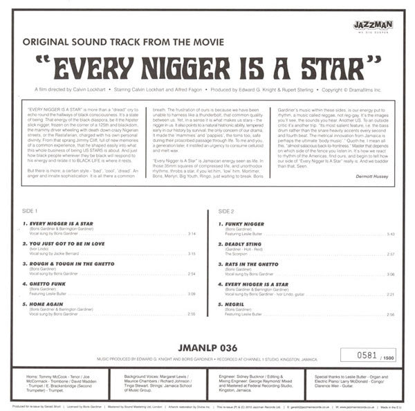 Boris Gardiner – Every Nigger Is A Star (Original Motion Picture Soundtrack) LP vinyl record, image 2 of 2