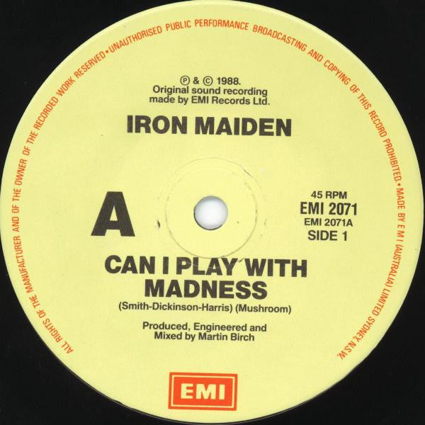 Iron Maiden – Can I Play With Madness 7" vinyl record, image 3 of 4