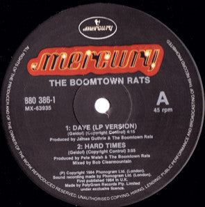 The Boomtown Rats – Dave 12" vinyl record, image 2 of 3