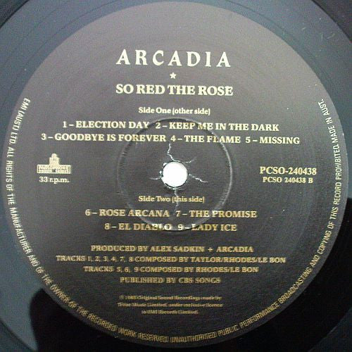 Arcadia – So Red The Rose LP vinyl record, image 6 of 6