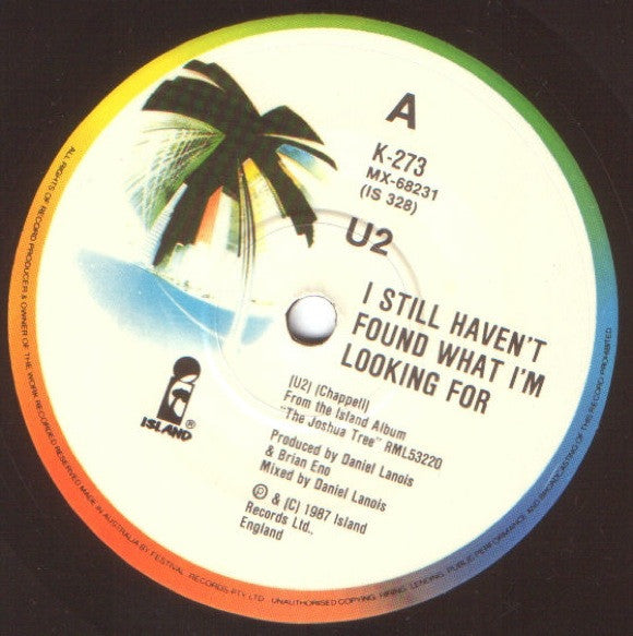 U2 – I Still Haven't Found What I'm Looking For 7" vinyl record, image 3 of 3