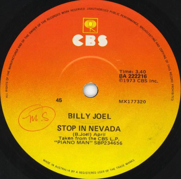Billy Joel – Say Goodbye To Hollywood 7" vinyl record, image 2 of 2
