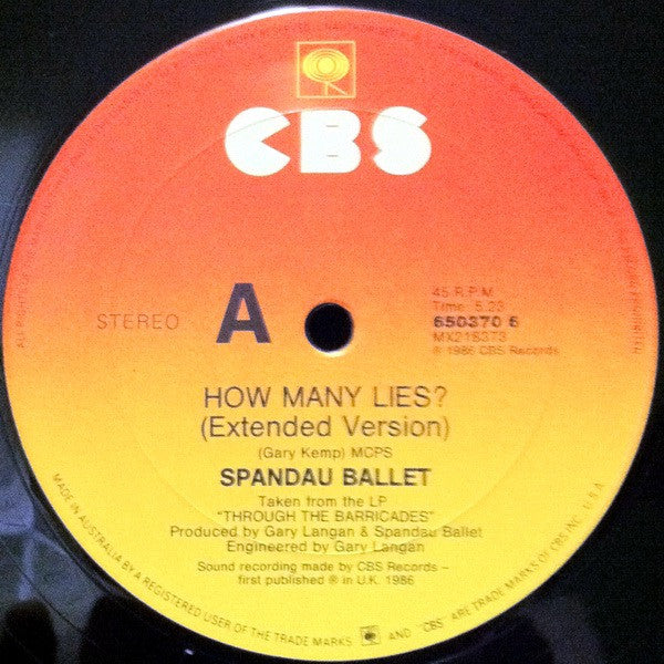 Spandau Ballet – How Many Lies ? (Extended Version) 12" vinyl record, image 3 of 4