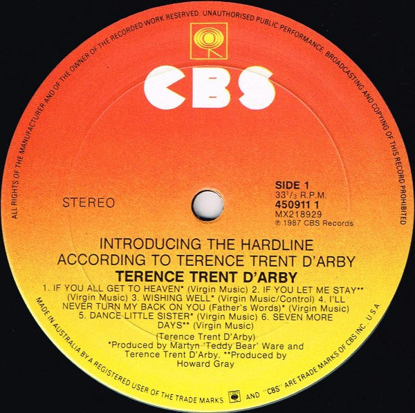 Terence Trent D'Arby – Introducing The Hardline According To Terence Trent D'Arby LP vinyl record, image 3 of 7