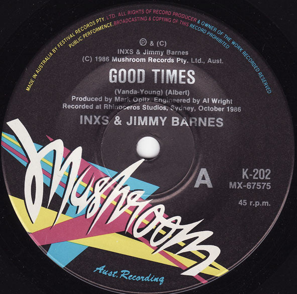 INXS, Jimmy Barnes – Good Times 7" vinyl record, image 3 of 4