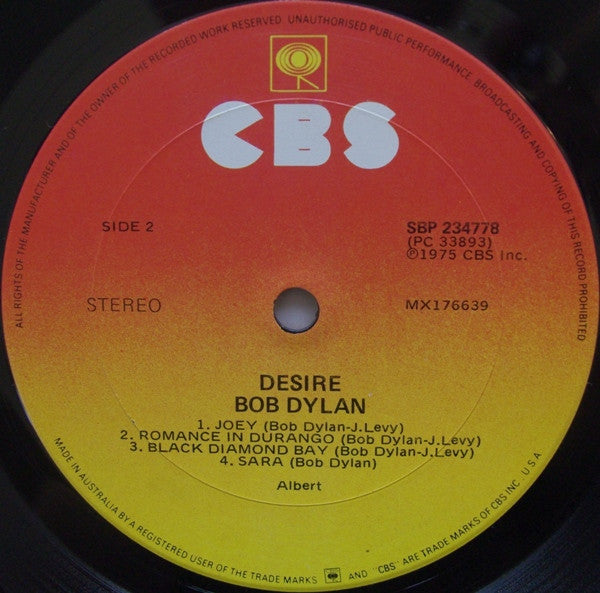 Bob Dylan – Desire LP vinyl record, image 4 of 4