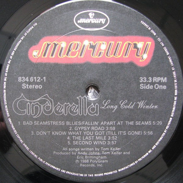 Cinderella – Long Cold Winter LP vinyl record, image 3 of 6