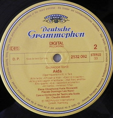 Giuseppe Verdi, Katia Ricciarelli, Placido Domingo, Elena Obraztsova, Leo Nucci, Nicolai Ghiaurov, Ruggero Raimondi, Coro Del Teatro Alla Scala, Orchestra Del Teatro Alla Scala, Claudio Abbado – Aida (Querschnitt = Highlights = Brani Scelti) LP vinyl record, image 4 of 4