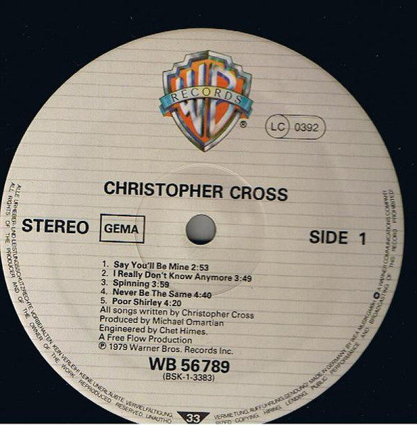 Christopher Cross – Christopher Cross LP vinyl record, image 3 of 6