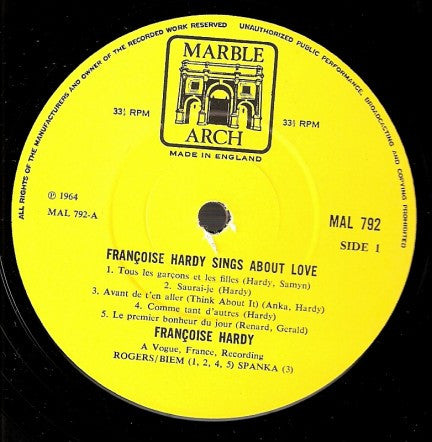 Françoise Hardy – Francoise Hardy Sings About Love LP vinyl record, image 5 of 6