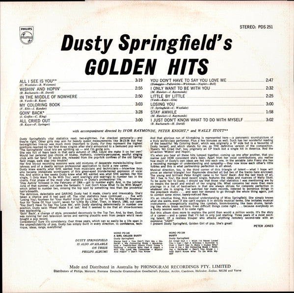 Dusty Springfield – Dusty Springfield's Golden Hits LP vinyl record, image 2 of 4