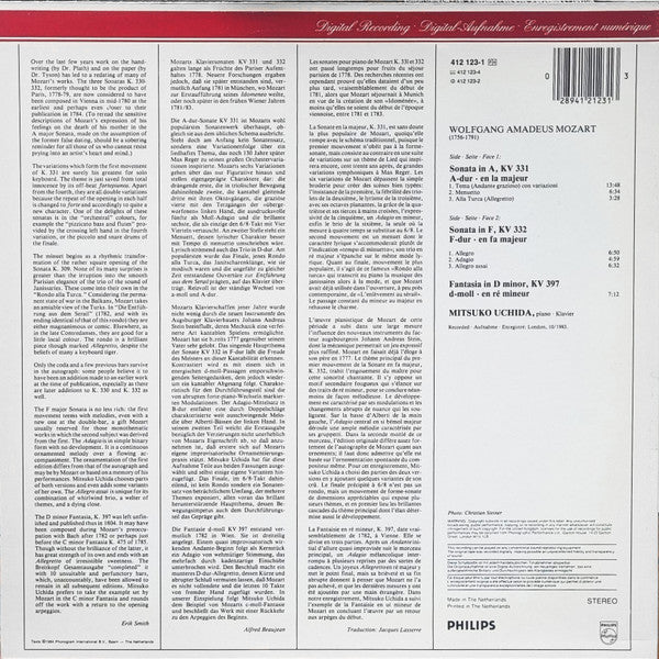 Wolfgang Amadeus Mozart, Mitsuko Uchida – 2 Sonatas = 2 Sonaten : KV 331 "Alle Turca" / KV 332 / Fantasie KV 397 LP vinyl record, image 6 of 6