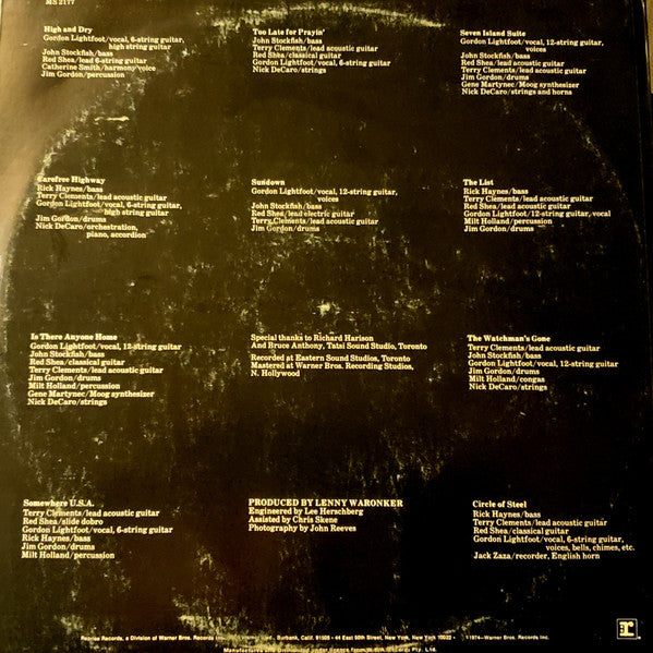 Gordon Lightfoot – Sundown LP vinyl record, image 2 of 4