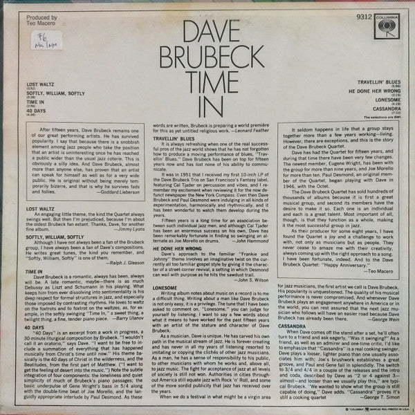 Dave Brubeck – Time In LP vinyl record, image 2 of 4