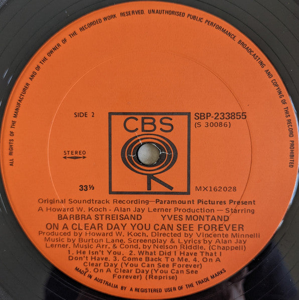 Barbra Streisand, Yves Montand – On A Clear Day You Can See Forever LP vinyl record, image 4 of 4