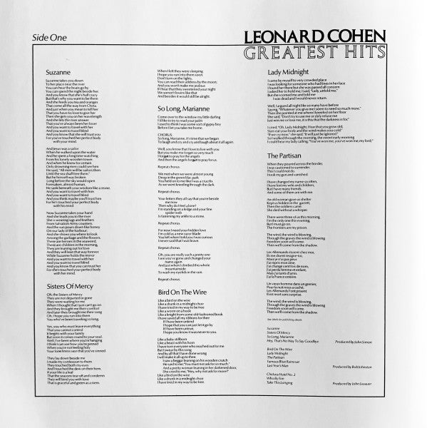 Leonard Cohen – Greatest Hits LP vinyl record, image 6 of 10
