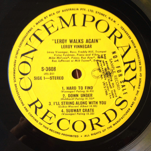 Leroy Vinnegar Quintet – Leroy Walks Again LP vinyl record, image 3 of 4
