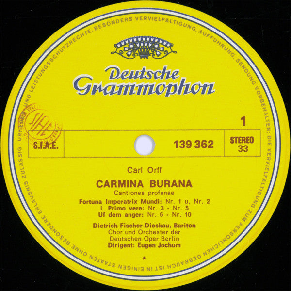 Carl Orff, Gundula Janowitz, Gerhard Stolze, Dietrich Fischer-Dieskau, Chor der Deutschen Oper Berlin, Orchester Der Deutschen Oper Berlin, Eugen Jochum – Carmina Burana LP vinyl record, image 3 of 4
