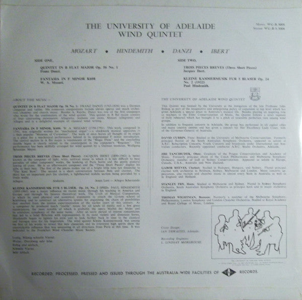 The University Of Adelaide Wind Quintet – Plays Mozart - Hindemith - Danzi - Ibert LP vinyl record, image 2 of 2