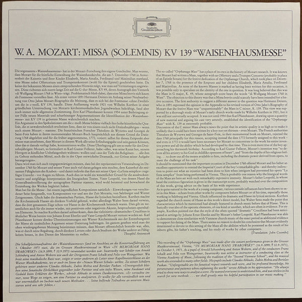 Wolfgang Amadeus Mozart, Gundula Janowitz, Frederica von Stade, Wiesław Ochman, Kurt Moll, Wiener Staatsopernchor, Wiener Philharmoniker, Claudio Abbado – Messe KV 139 „Waisenhausmesse” LP vinyl record, image 3 of 7