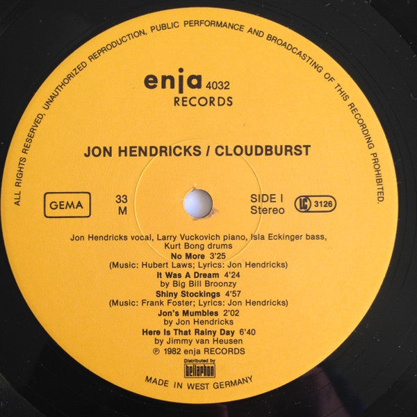 Jon Hendricks – Cloudburst LP vinyl record, image 3 of 4