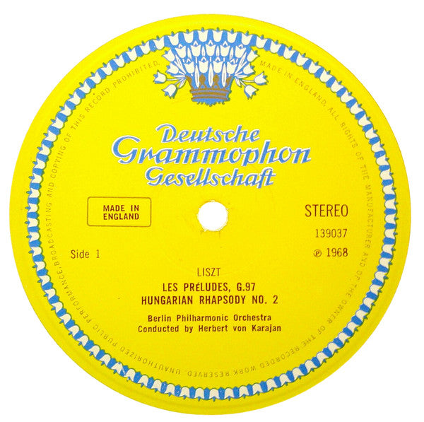 Franz Liszt, Bedřich Smetana, Berliner Philharmoniker, Herbert von Karajan – Les Preludes / Hungarian Rhapsody No.2 / Vysehrad / Die Moldau LP vinyl record, image 3 of 4