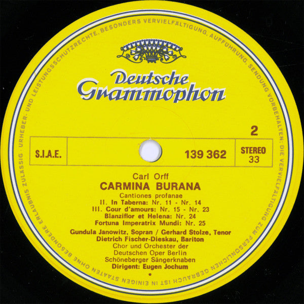 Carl Orff, Gundula Janowitz, Gerhard Stolze, Dietrich Fischer-Dieskau, Chor der Deutschen Oper Berlin, Orchester Der Deutschen Oper Berlin, Eugen Jochum – Carmina Burana LP vinyl record, image 4 of 4