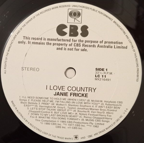 Janie Fricke – I Love Country LP vinyl record, image 3 of 4