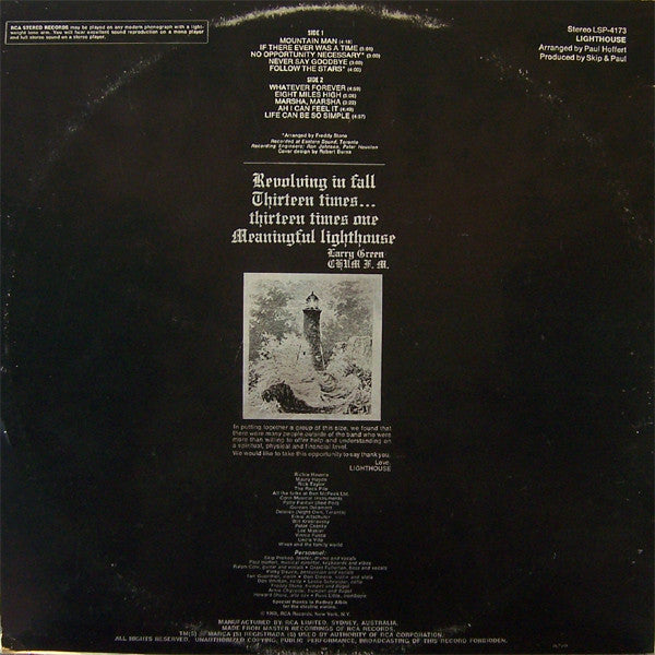 Lighthouse – Lighthouse LP vinyl record, image 2 of 2