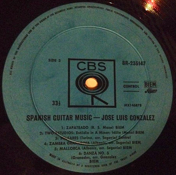 Jose Luis Gonzalez – Spanish Guitar Music LP vinyl record, image 3 of 4